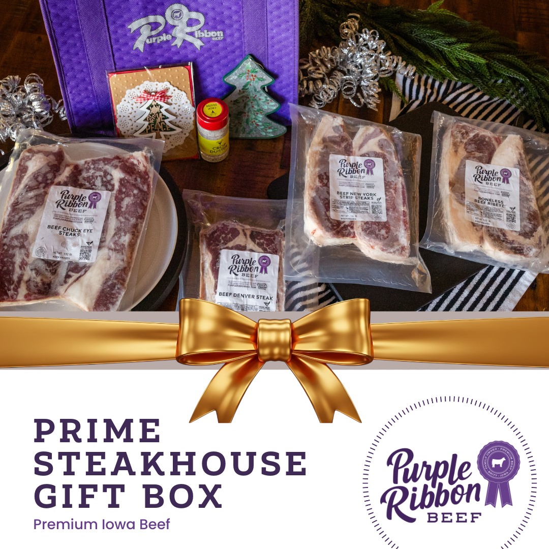 A prime steakhouse gift box from Purple Ribbon Beef is the perfect present for any steak lover in your life.