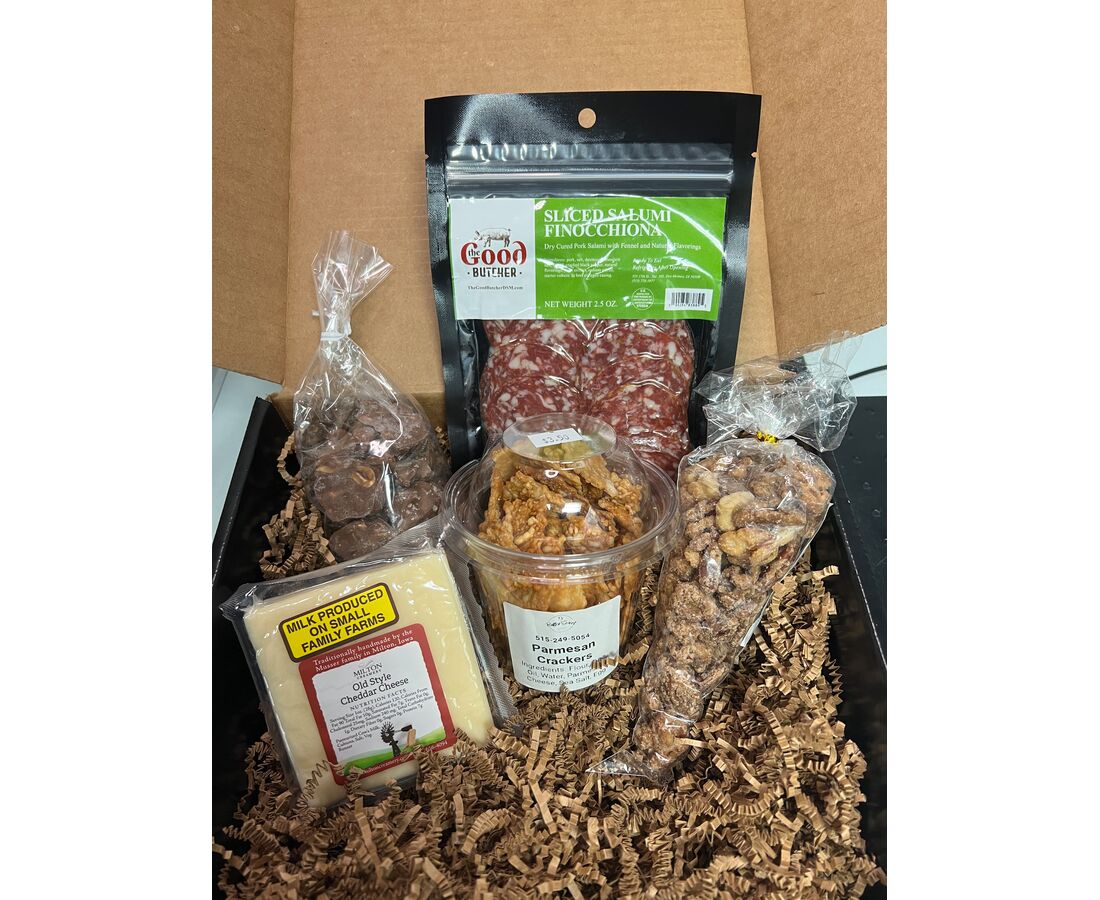 This holiday box from West Forty Market includes cheese, salami, crackers and other treats.