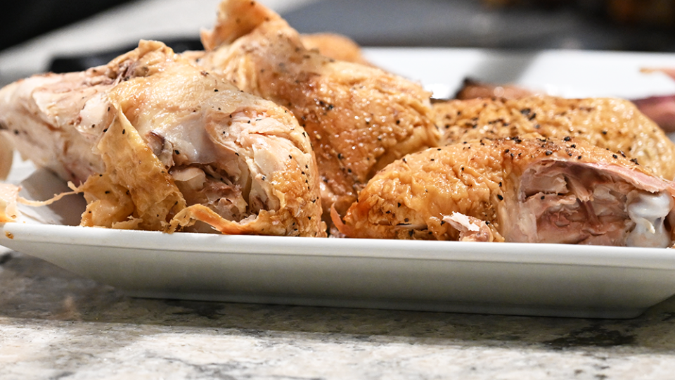 A chicken carcass is ready to be turned into chicken stock