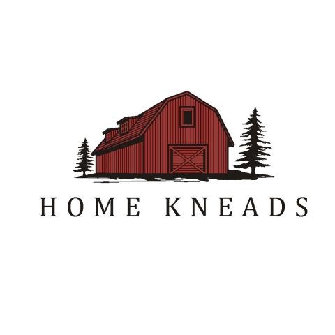 Home Kneads logo with a red barn between two trees.