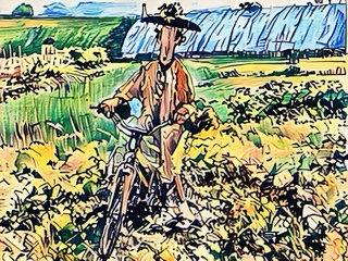 Hilda, our mascot,  on her bike