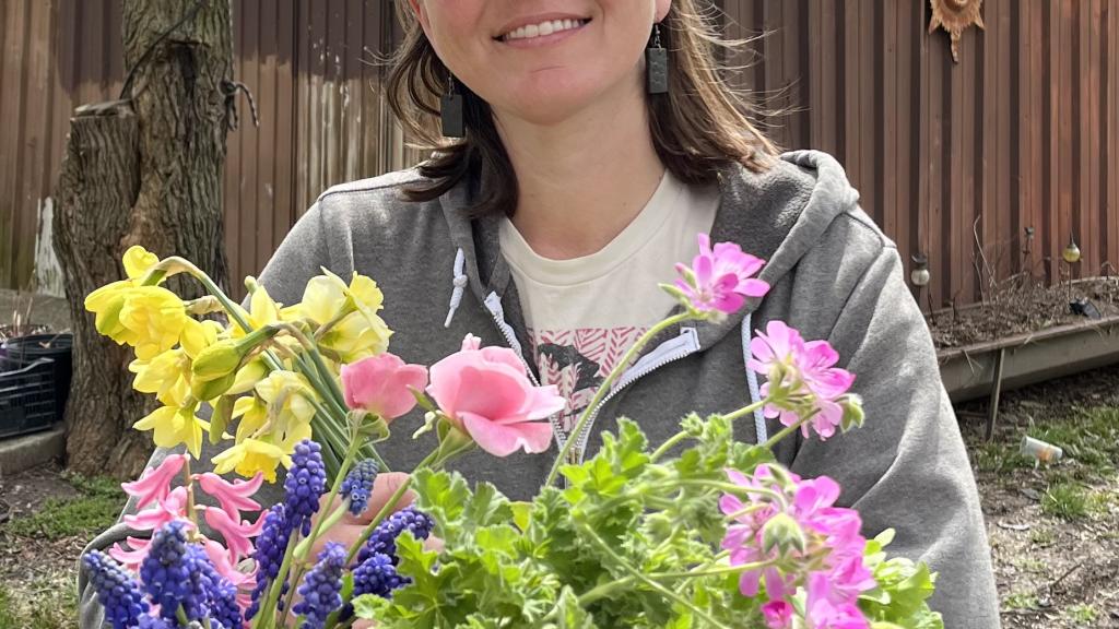 Farmer Mogo and fresh cut flowers