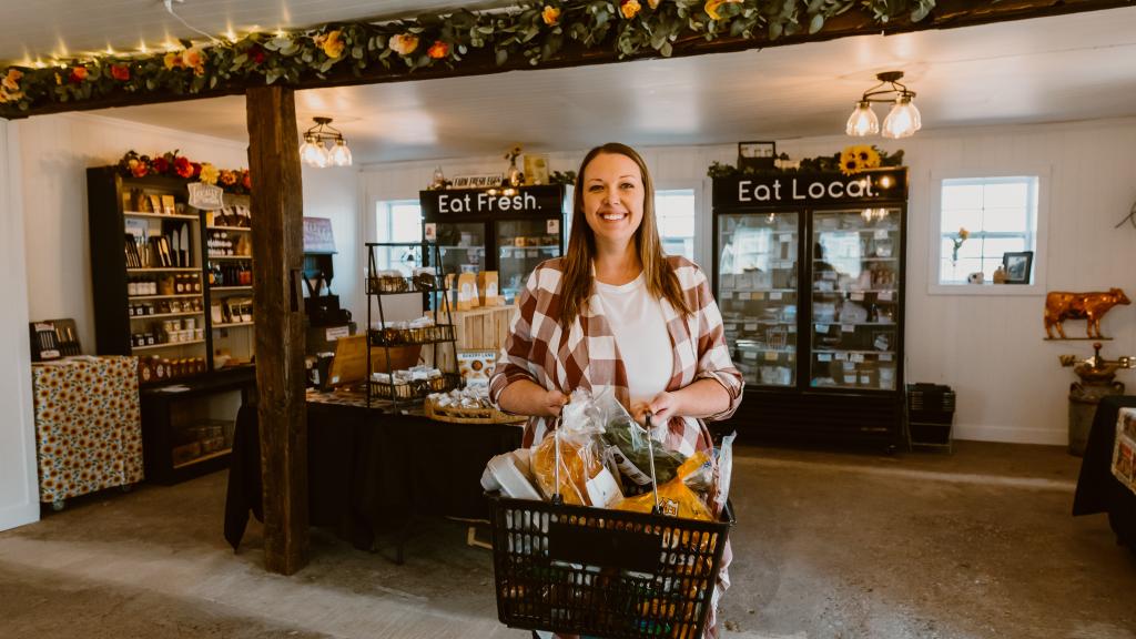 Laura Cunningham, owner, inside SkyView Market
