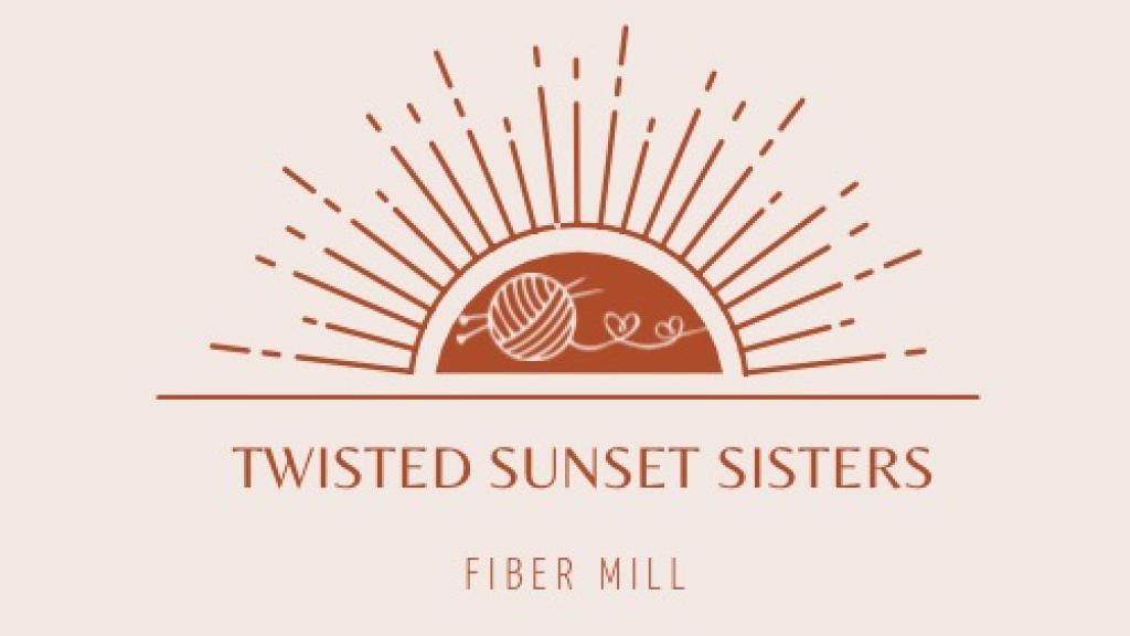 Twisted Sunset Sisters Logo featuring a sunrise with a yarn ball in the heart of the sun