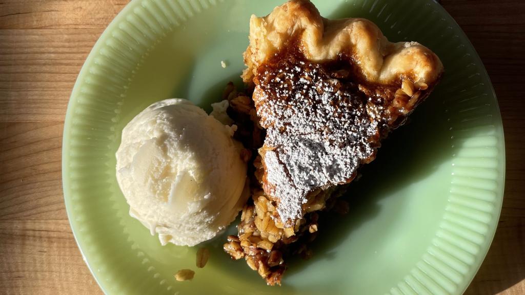 black bottom oat pie slice