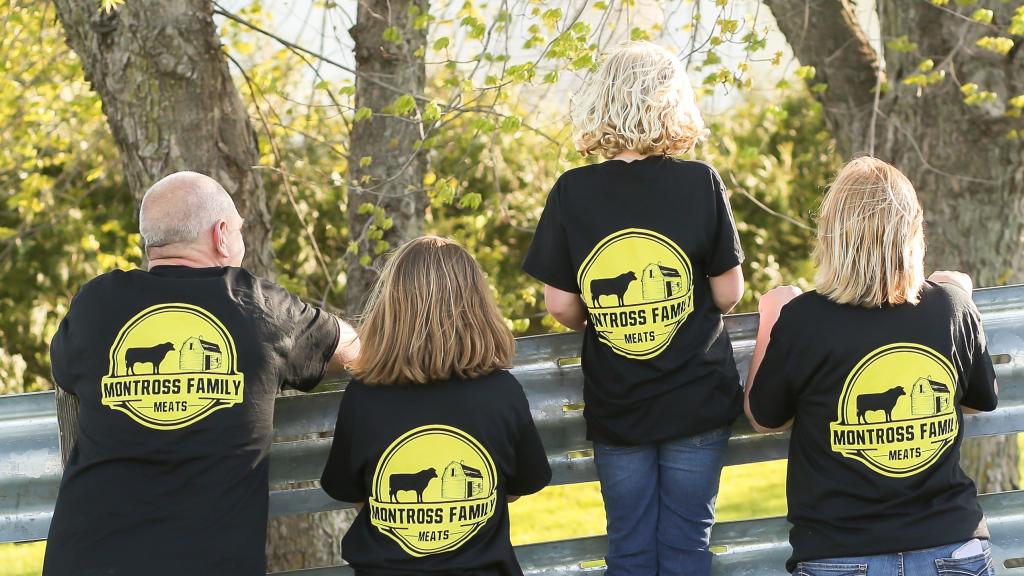 Montross family with matching shirts