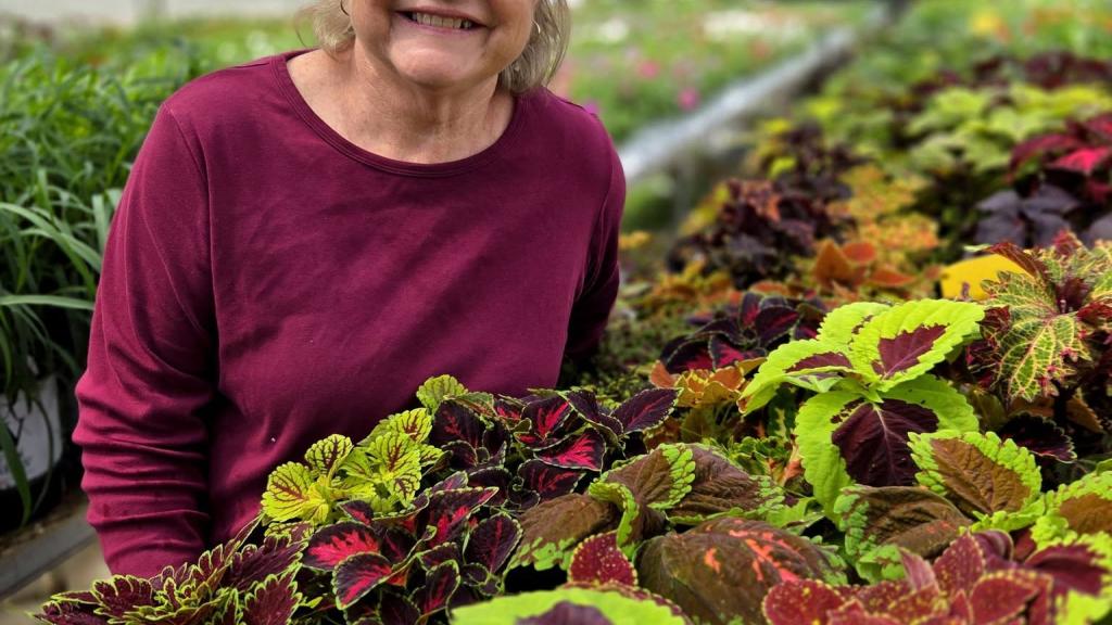 Cathy in her greenhouse