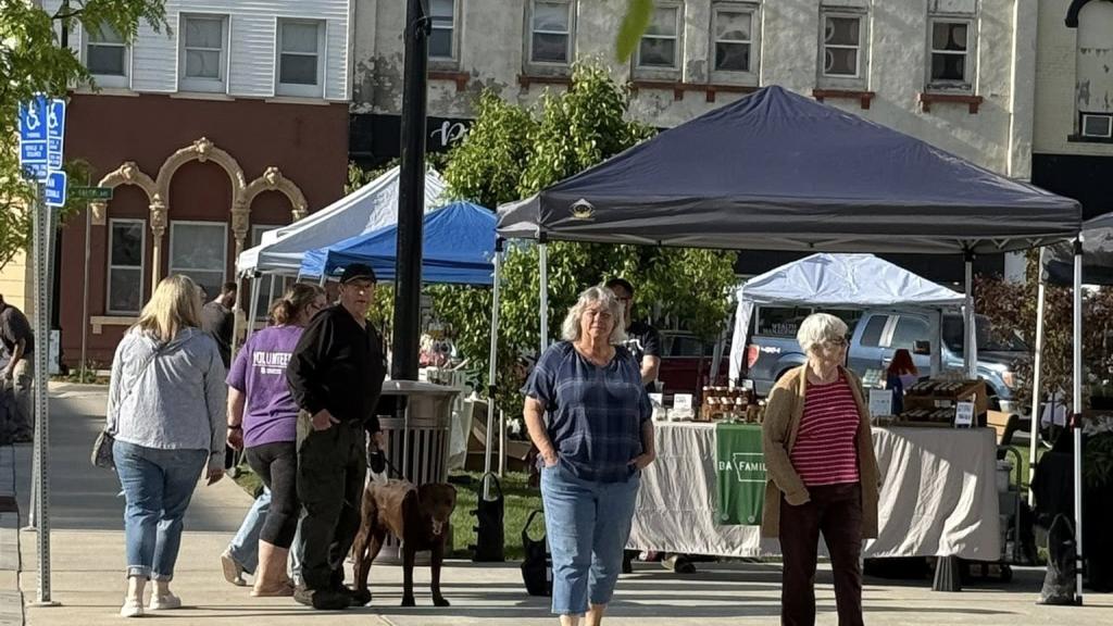 Indianola Downtown Farmers Market tents on the town square