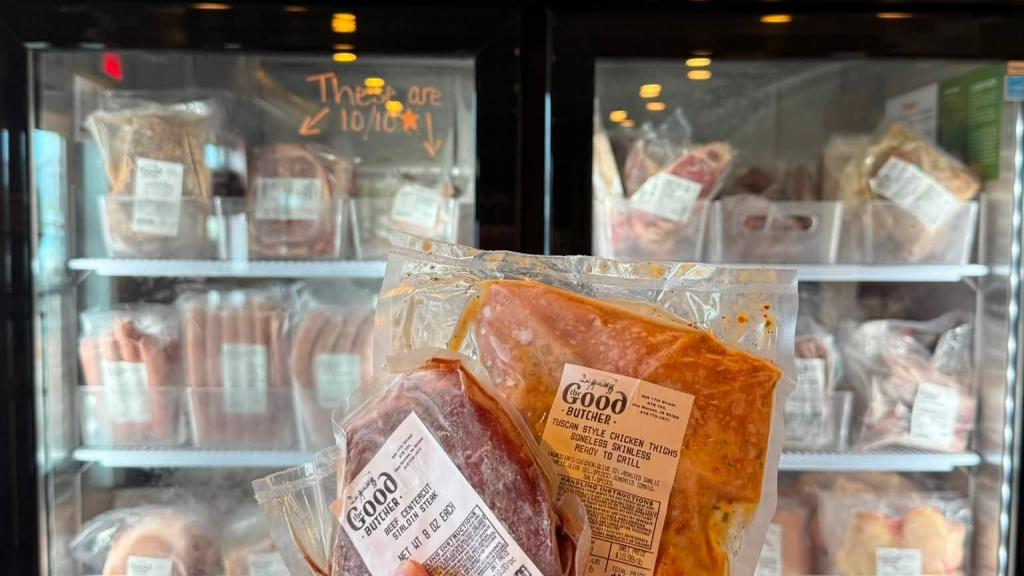 meat in front of meat cooler