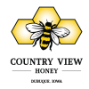Country View Honey Logo with Bee in Middle of Honey Comb